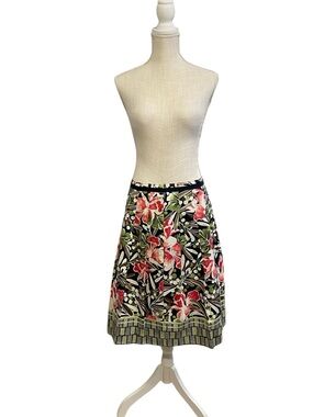 Talbots Black Floral A-Line Skirt with Pink Blossoms